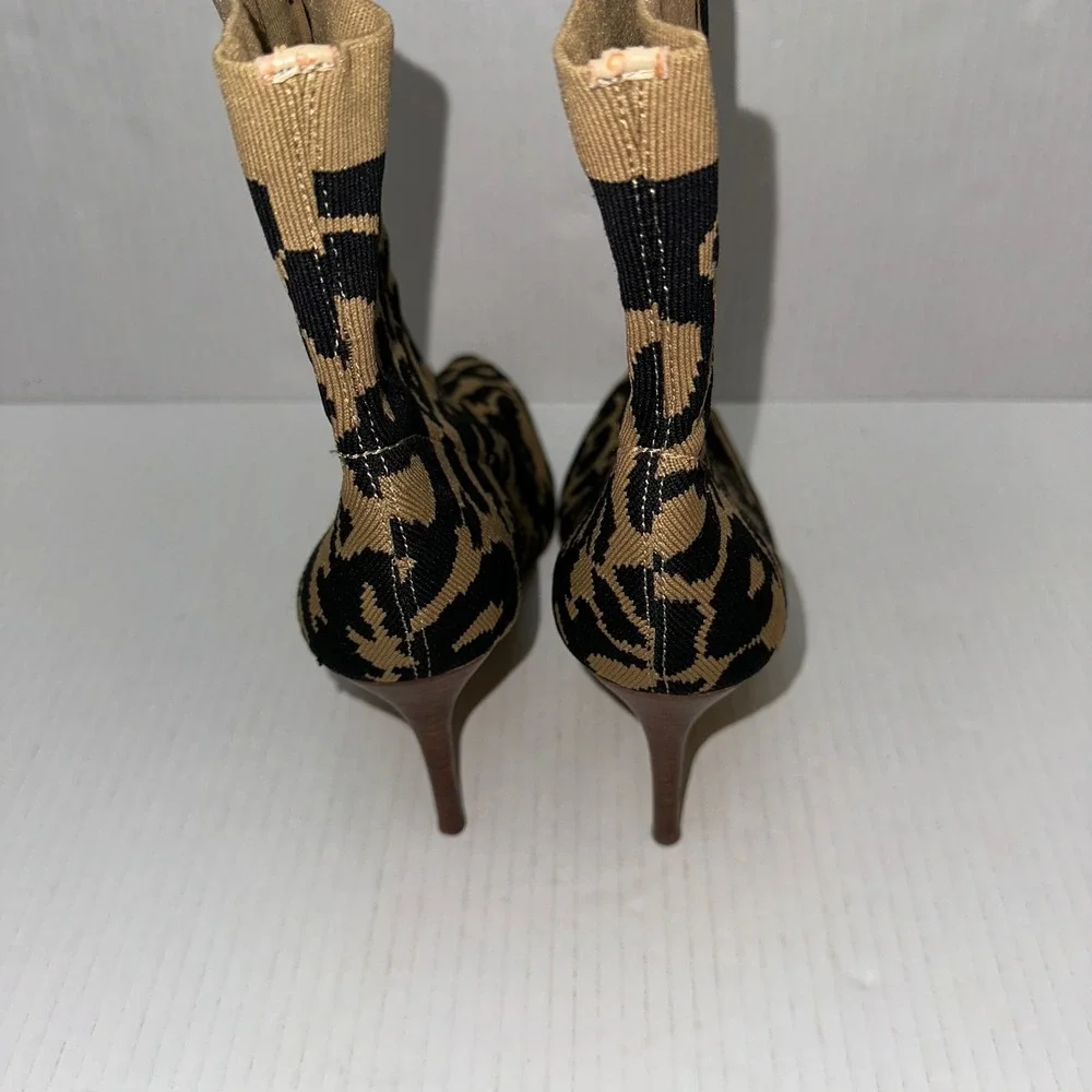 Louise et Cie Silvya Leopard‎ Print Sock Booties 8M Knit Pointed Toe Stiletto